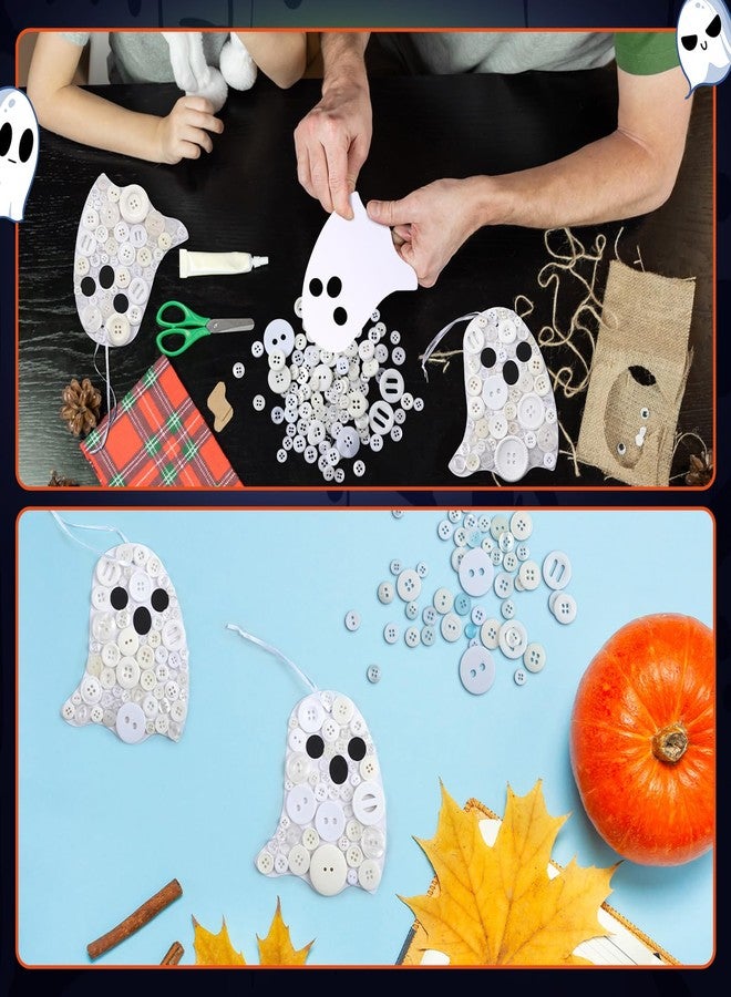 CraftyDream 12 Set Halloween Ghost Craft Kit Buttons Boo Halloween Ornament Craft Hanging Decoration for Horror Theme Party Favor DIY Home Activities - Image 4